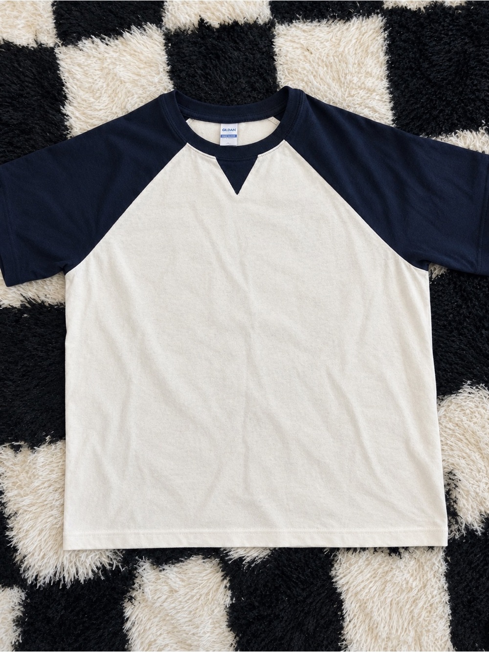 Old Navy White Baseball Tee with Navy Raglan Sleeves